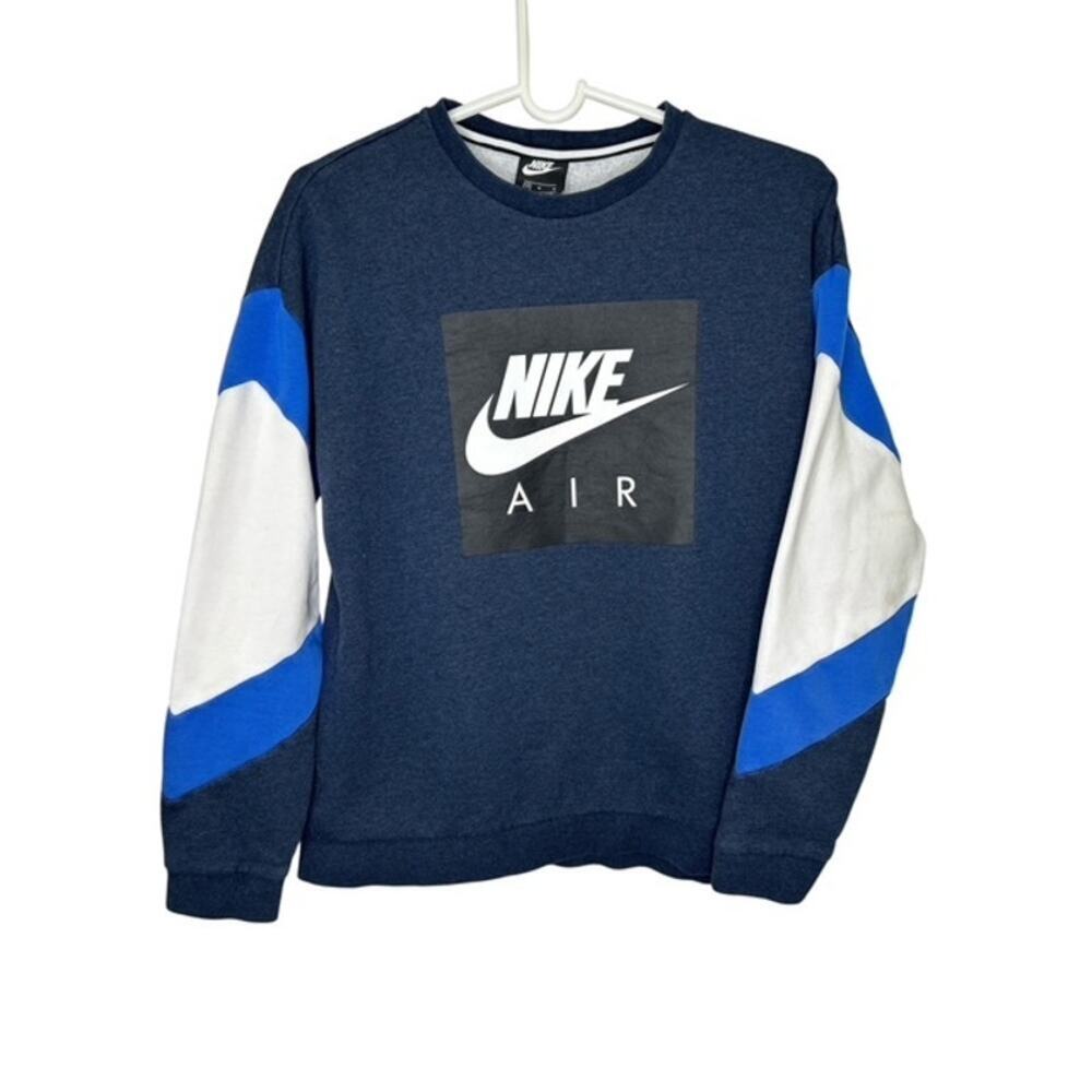 Nike Air Long Sleeve Sweatshirt Obsidian Heather Blue White Zippered Side Medium